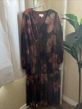 Signature by Robbie Bee Brown and Plum Floral V-Neck Maxi Dress